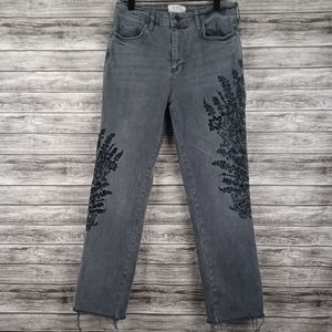 We the Free Floral Embroidered Raw Hem Jeans Size 27
